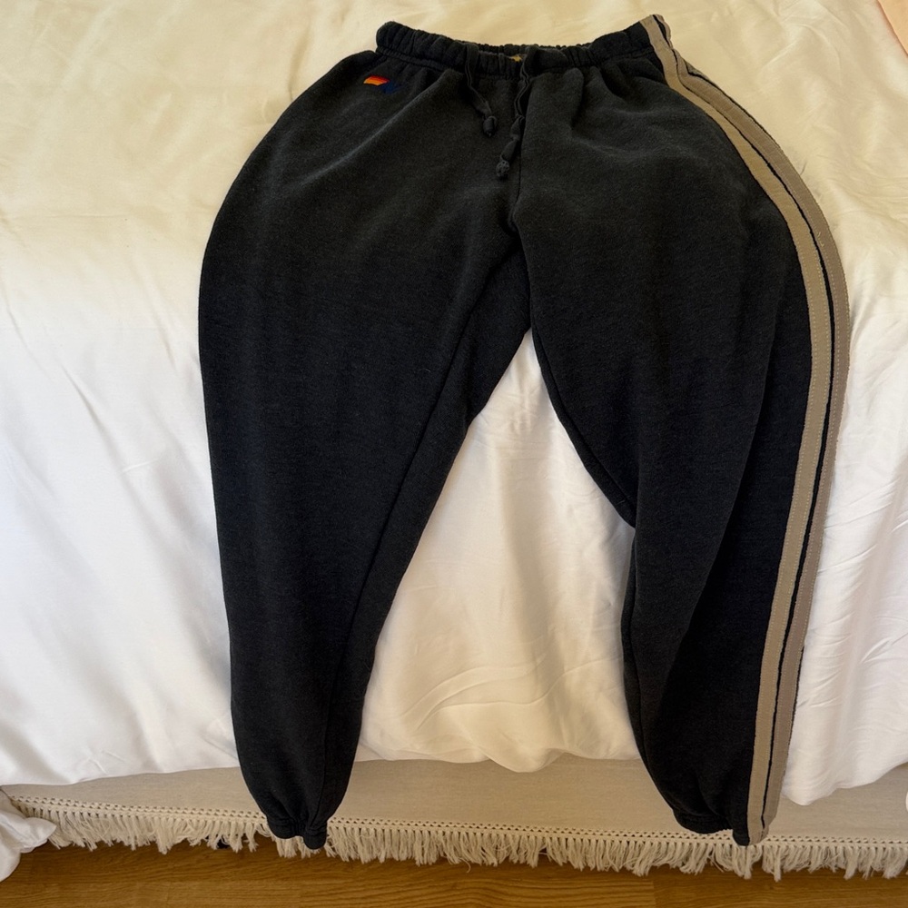 Elegant Black Joggers with Tan Stripe